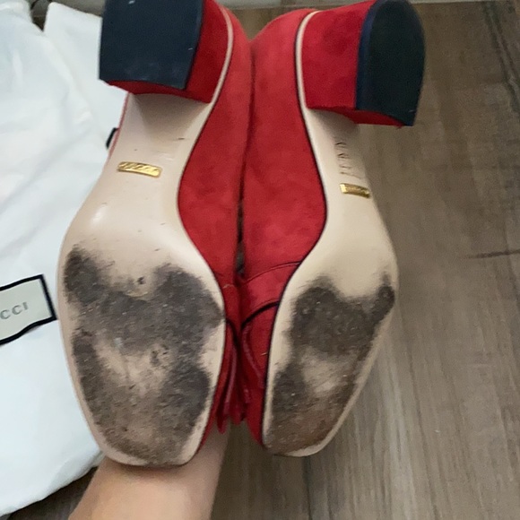 Gucci red suede marmont block mid heel loafers 36 - Picture 6 of 7
